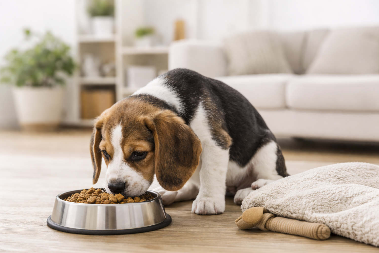 Hund beim Fressen – Futter ist in den ersten Tagen besonders wichtig